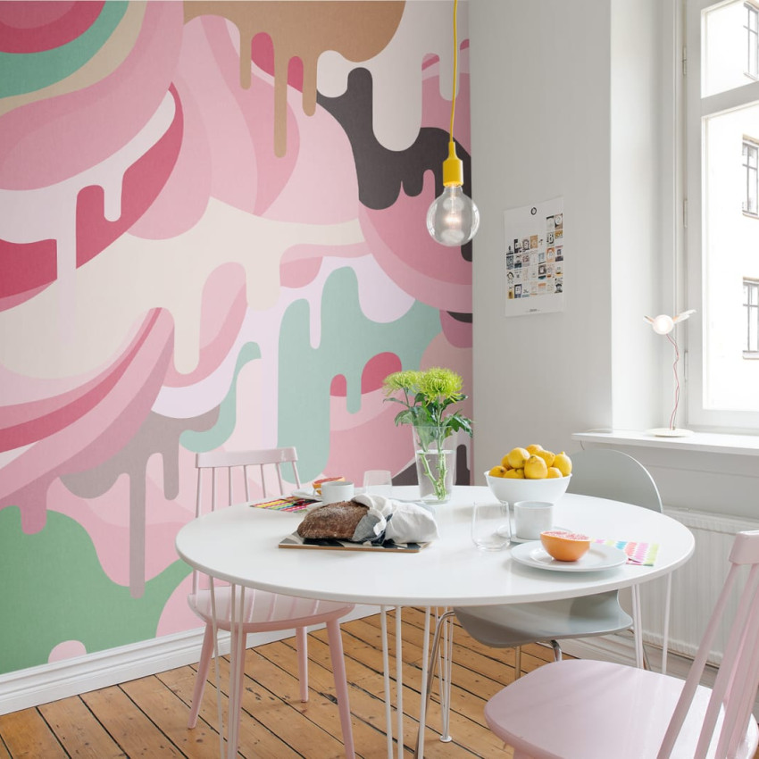 Tapet modern cu design abstract, cu picături colorate, inspirat de curcubeu.