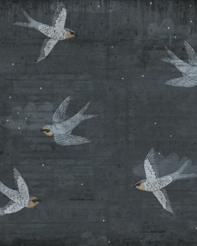 Tapetul Concrete Art, Night Swallow, cu îngeri pe un fundal gri