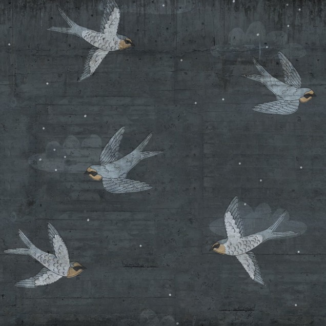 Tapetul Concrete Art, Night Swallow, cu îngeri pe un fundal gri