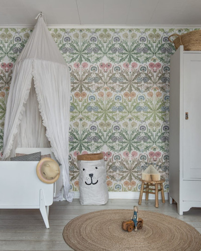 Tapet cu imprimeu floral Dear Dandelions, in culori pastelate, decorat cu un model de plop