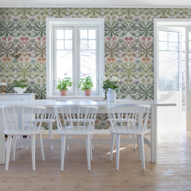 Tapet cu imprimeu floral Dear Dandelions, in culori pastelate, decorat cu un model de plop