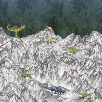 Tapet 3D cu munți și dinozauri, design modern pentru dormitor, cameră pentru copii sau birou