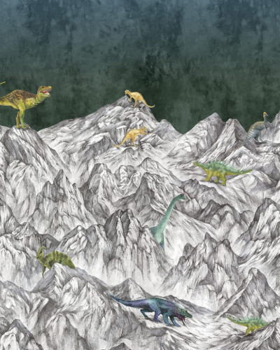 Tapet 3D cu munți și dinozauri, design modern pentru dormitor, cameră pentru copii sau birou