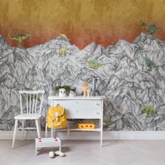 Foto tapet 3D Dinosaur Mountain, Volcano, personalizat, Rebel Walls
