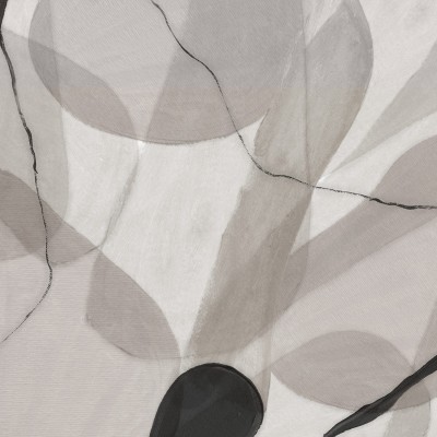 Tapet modern cu design minimalist, Asana, Sand, cu o pat în cameră, un perete gri cu modele abstracte, o oglindă pe un perete și un ghiveci cu ananas lângă fereastră