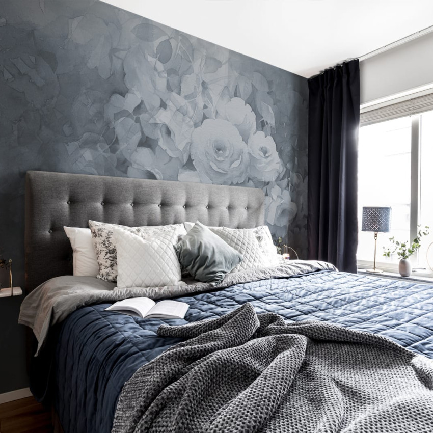 Tapet cu design floral elegant in nuante de gri, tapet Harmony, Gray