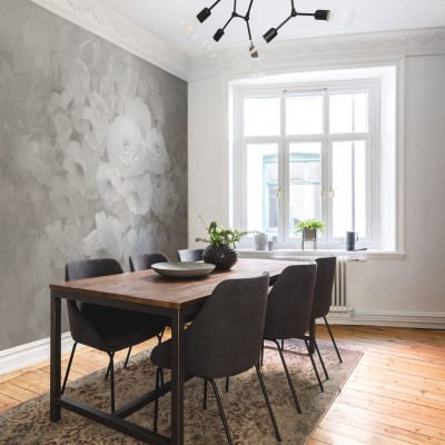 Tapet cu design floral elegant in nuante de gri, tapet Harmony, Gray