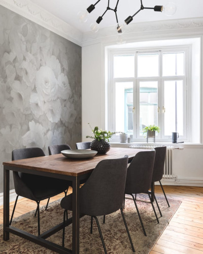 Tapet cu design floral elegant in nuante de gri, tapet Harmony, Gray