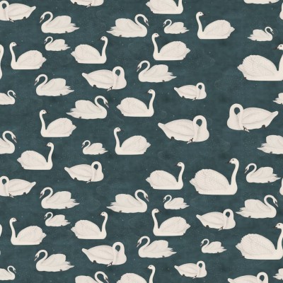 Tapet 3D Cygne, Bleu cu un design delicat de lebede albe pe un fundal albastru, perfect pentru dormitoare, livinguri sau zonele de lucru.