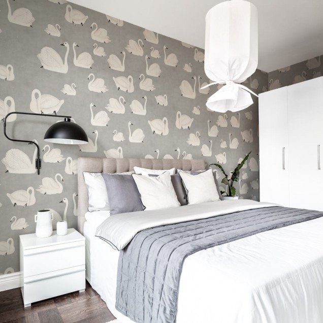 Tapet 3D cu lebada, design minimalist si elegant, perfect pentru decorarea dormitorului sau a livingului
