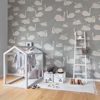 Tapet 3D cu lebada, design minimalist si elegant, perfect pentru decorarea dormitorului sau a livingului