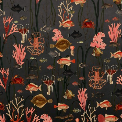 Tapet 3D Aquatic Life, Shadows, cu design realist, care va transforma orice cameră într-un spațiu subacvatic fascinant.