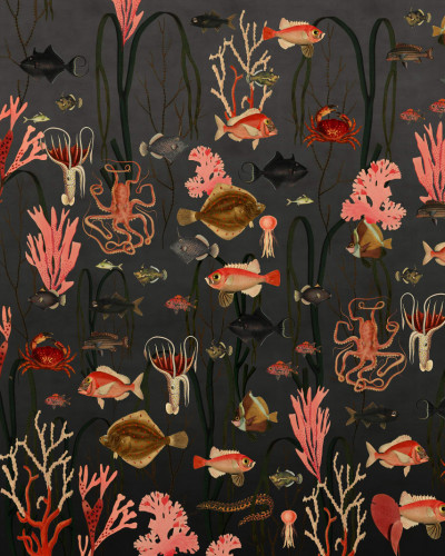 Tapet 3D Aquatic Life, Shadows, cu design realist, care va transforma orice cameră într-un spațiu subacvatic fascinant.