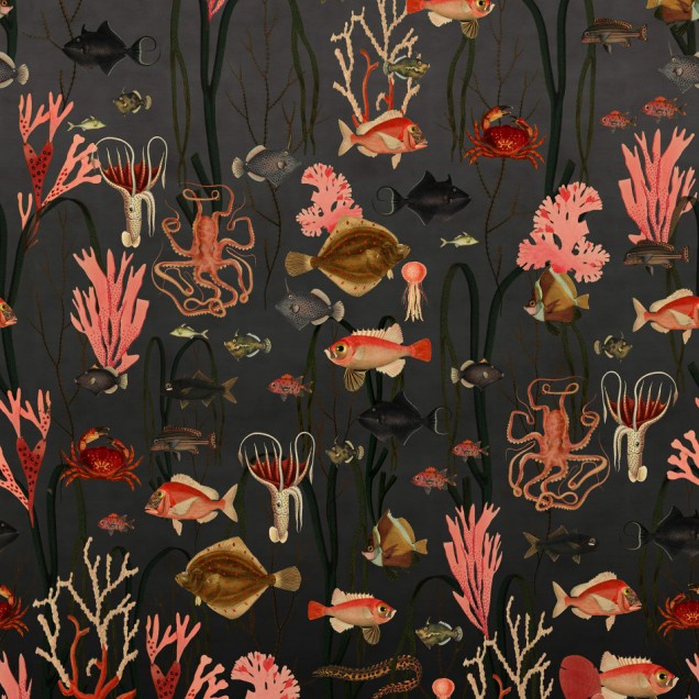 Tapet 3D Aquatic Life, Shadows, cu design realist, care va transforma orice cameră într-un spațiu subacvatic fascinant.