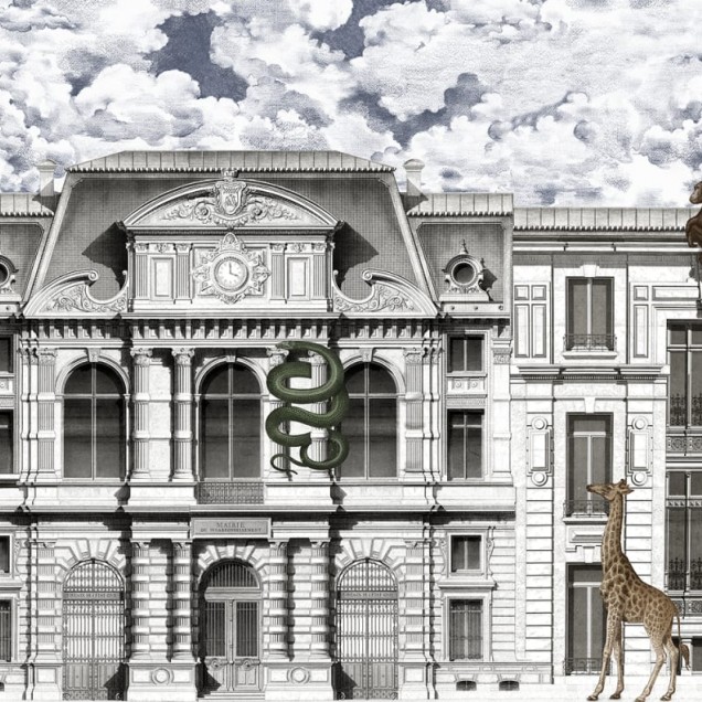 Tapet 3D cu design urban si tigru, Animal Avenue, Colorful
