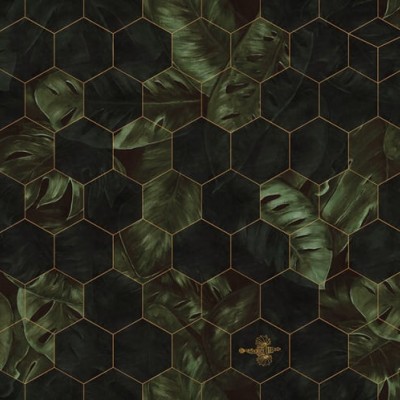 Tapet cu model geometric 3D cu frunze tropicale