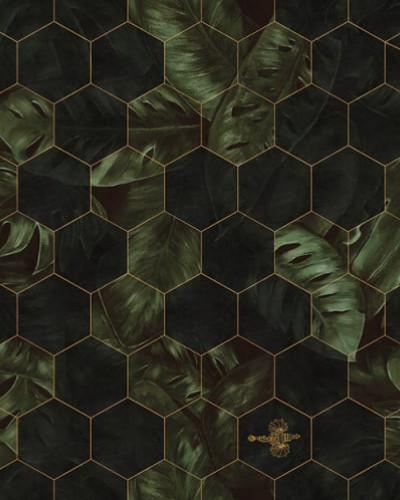 Tapet cu model geometric 3D cu frunze tropicale
