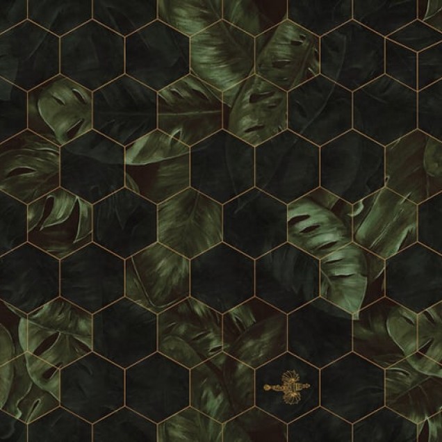 Tapet cu model geometric 3D cu frunze tropicale