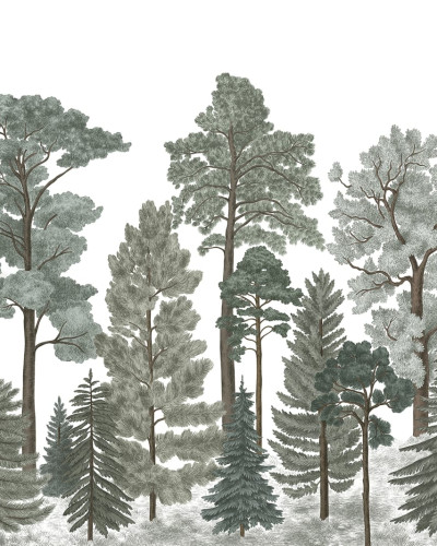 Tapet cu design scandinav reprezentând o pădure de iarnă într-o sufragerie
