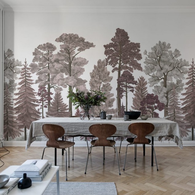 Tapet cu peisaj scandinav într-un living modern