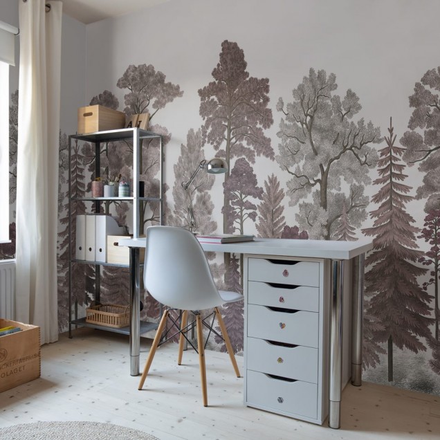 Tapet cu peisaj scandinav într-un living modern