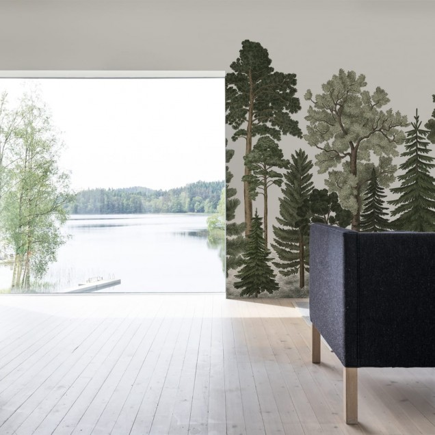 Tapet 3D cu design de padure luxuriant, ideal pentru hol, dormitor sau living