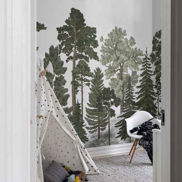 Tapet 3D cu design de padure luxuriant, ideal pentru hol, dormitor sau living