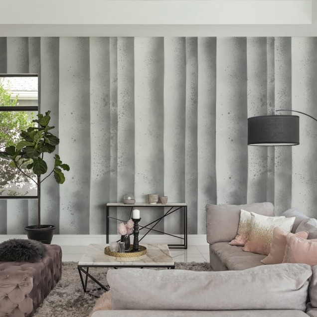 Tapet cu design modern minimalist cu dungi subtile și o textură ușoară, ideal pentru o baie relaxantă și sofisticată.