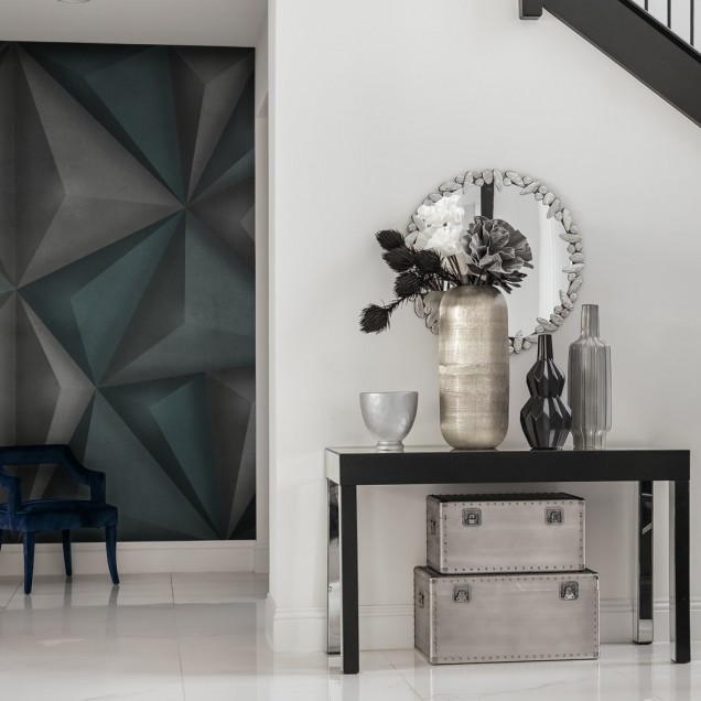 Soundproof tapet, design modern, geometric, gri si albastru, dormitor