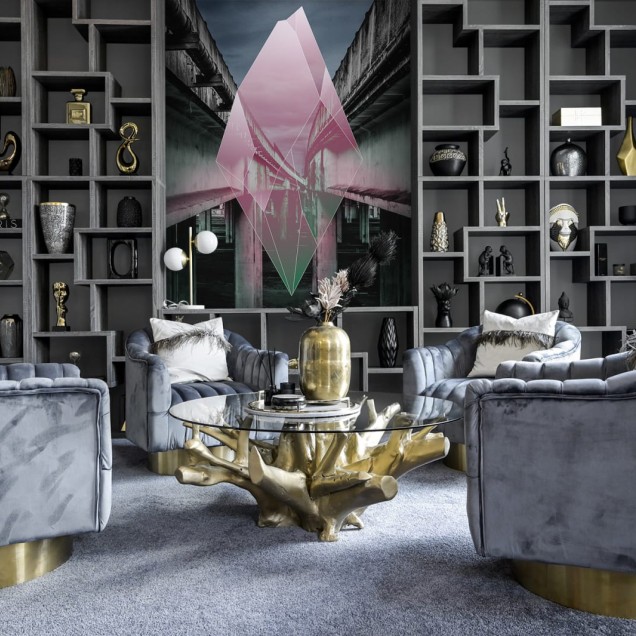 Tapet Sparking City  - design modern, abstract, gri si roz