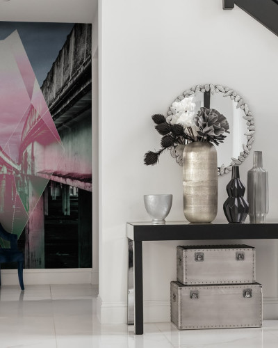 Tapet Sparking City  - design modern, abstract, gri si roz