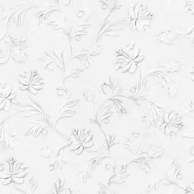 Imagine cu un wallpaper 3D cu un model subtil de flori, în stil minimalist și elegant. Este folosit într-un dormitor amenajat cu mobilier modern.