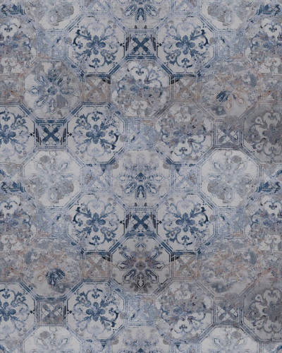 Tapet cu un design unic, inspirat din plăcile de faianță tradiționale. Oferă un aspect vintage și elegant, cu o combinație unică de culori albastru și gri.
