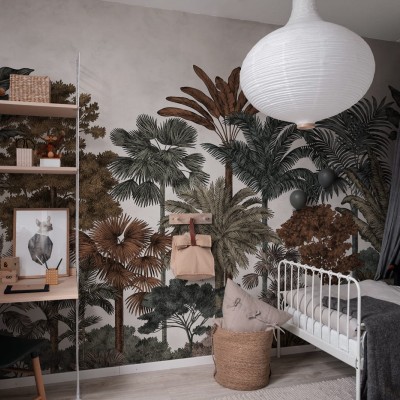 Tapet Tropical Bellewood cu palmieri și frunze verzi, ideal pentru dormitoare, livinguri sau birouri