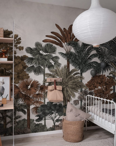 Tapet Tropical Bellewood cu palmieri și frunze verzi, ideal pentru dormitoare, livinguri sau birouri