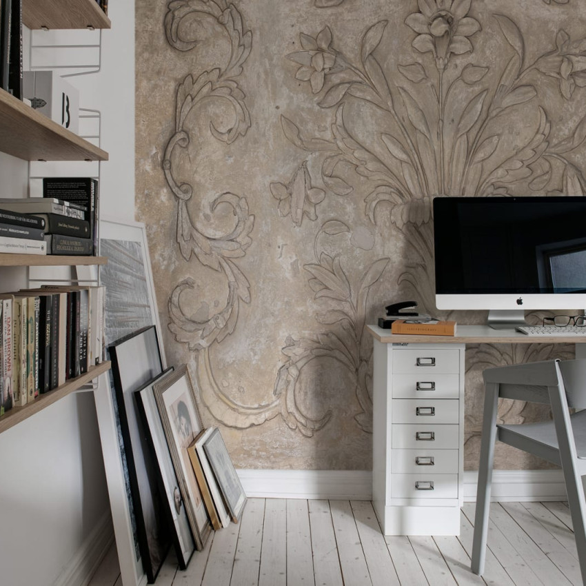Tapet Marseille, Pearl cu model floral delicat in gri si alb