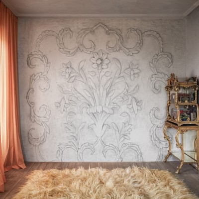 Tapet Marseille, Pearl cu model floral delicat in gri si alb