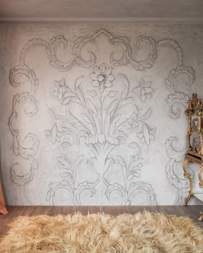 Tapet Marseille, Pearl cu model floral delicat in gri si alb