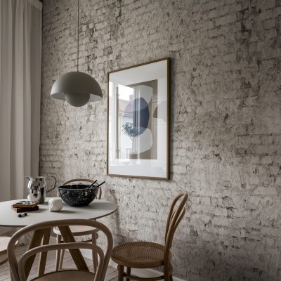 Barcelona, Sand wallpaper, perete din cărămidă, living, minimalist