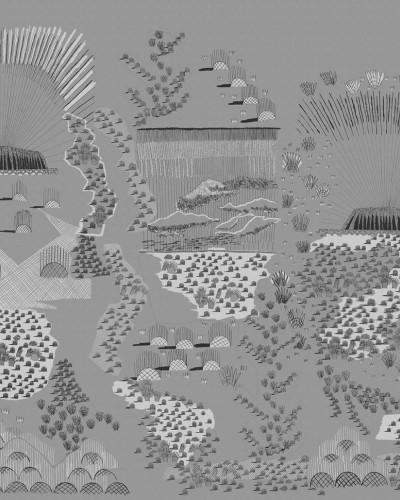 Tapet cu design modern gri cu elemente negre pe un fundal gri.