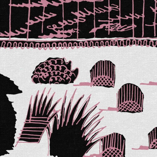 Tapet cu design abstract, cu accente roz și fundal negru, inspirat de peisajul din jurul Ayers Rock.