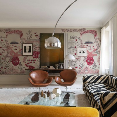Tapet decorativ cu design abstract în living modern