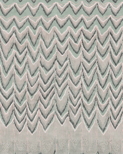 Tapet geometric Fringed Follies in nuanta de menta, cu franjuri delicate.