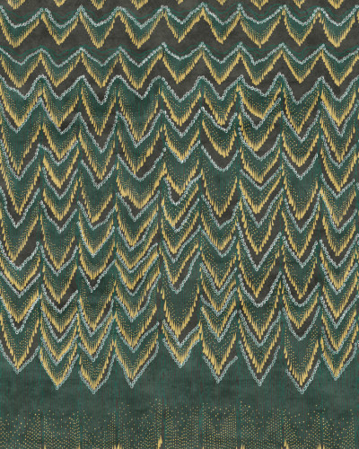 Tapet Fringed Follies, Safari, cu un design geometric elegant inspirat din safari, in nuante de verde si auriu