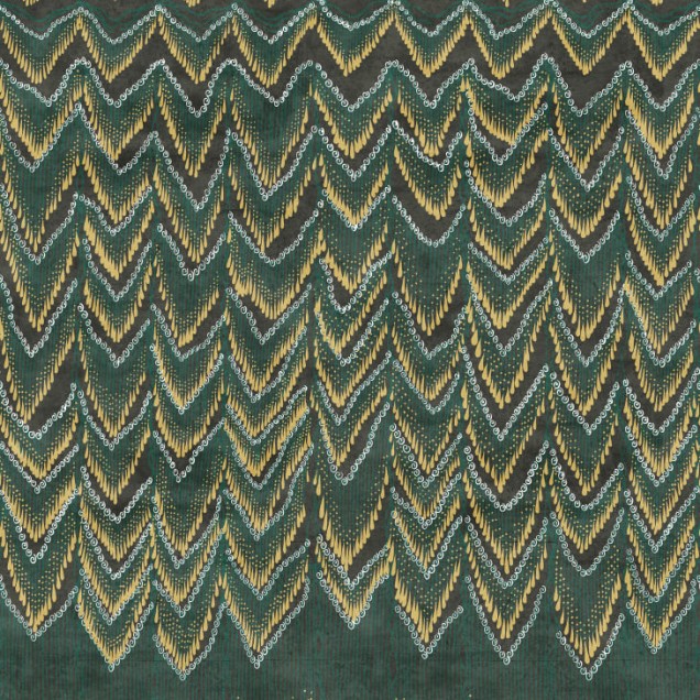 Tapet Fringed Follies, Safari, cu un design geometric elegant inspirat din safari, in nuante de verde si auriu