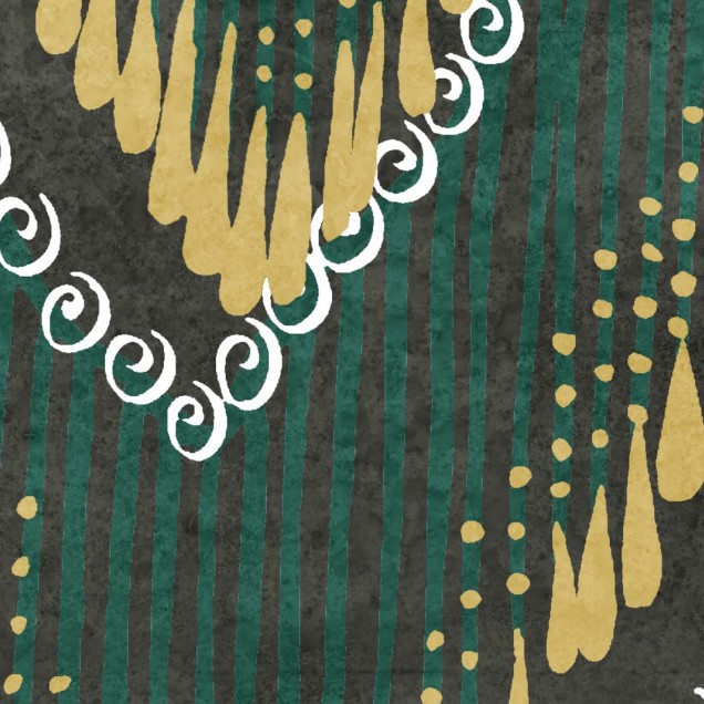 Tapet Fringed Follies, Safari, cu un design geometric elegant inspirat din safari, in nuante de verde si auriu