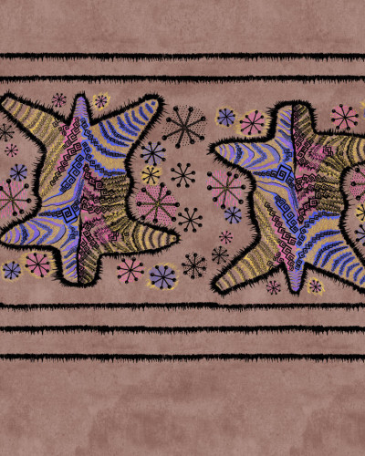 Tapet Zebra Skin, Coco cu model abstract, inspirat din arta tribala, cu stele si linii geometrice.