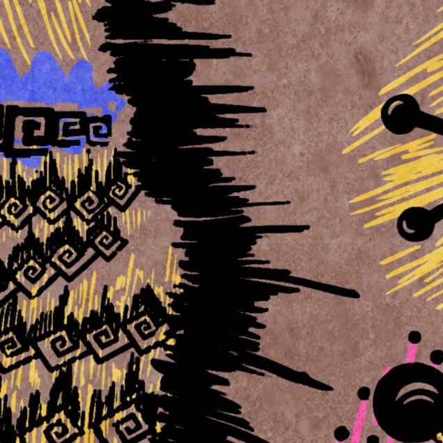 Tapet Zebra Skin, Coco cu model abstract, inspirat din arta tribala, cu stele si linii geometrice.