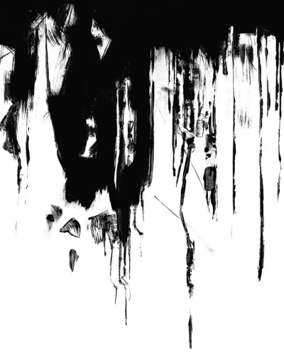 Tapet abstract Direction, Graphite, cu accente de negru pe fundal alb, în decorul unei bucătării moderne.