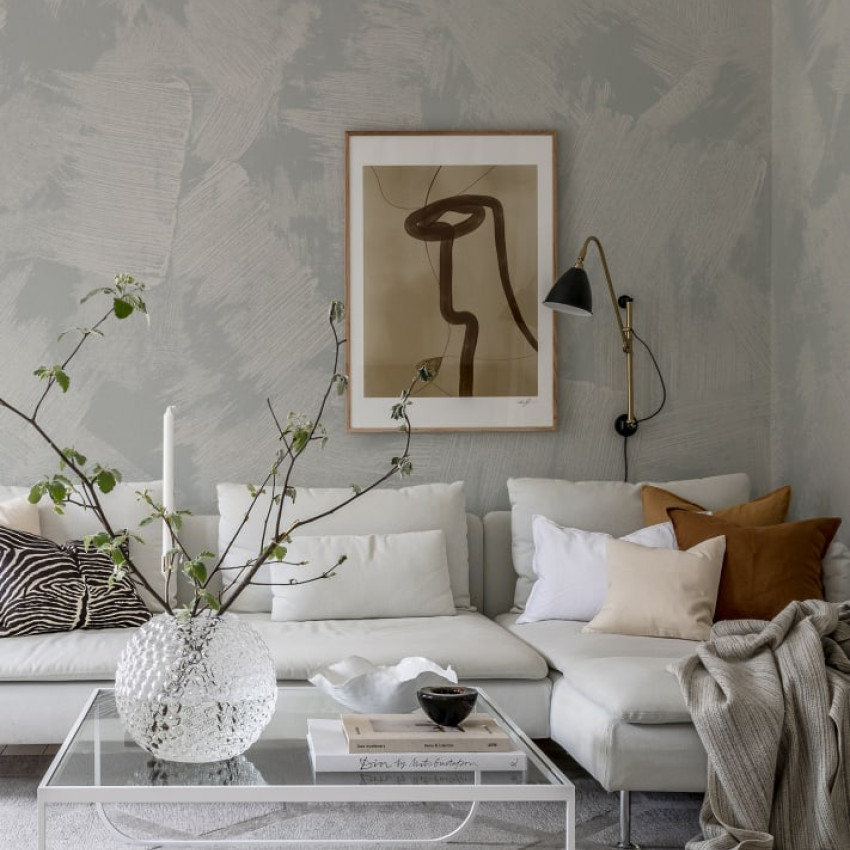 Brush, Verde -  cu linii albe pe un fundal verde, decorare perete.